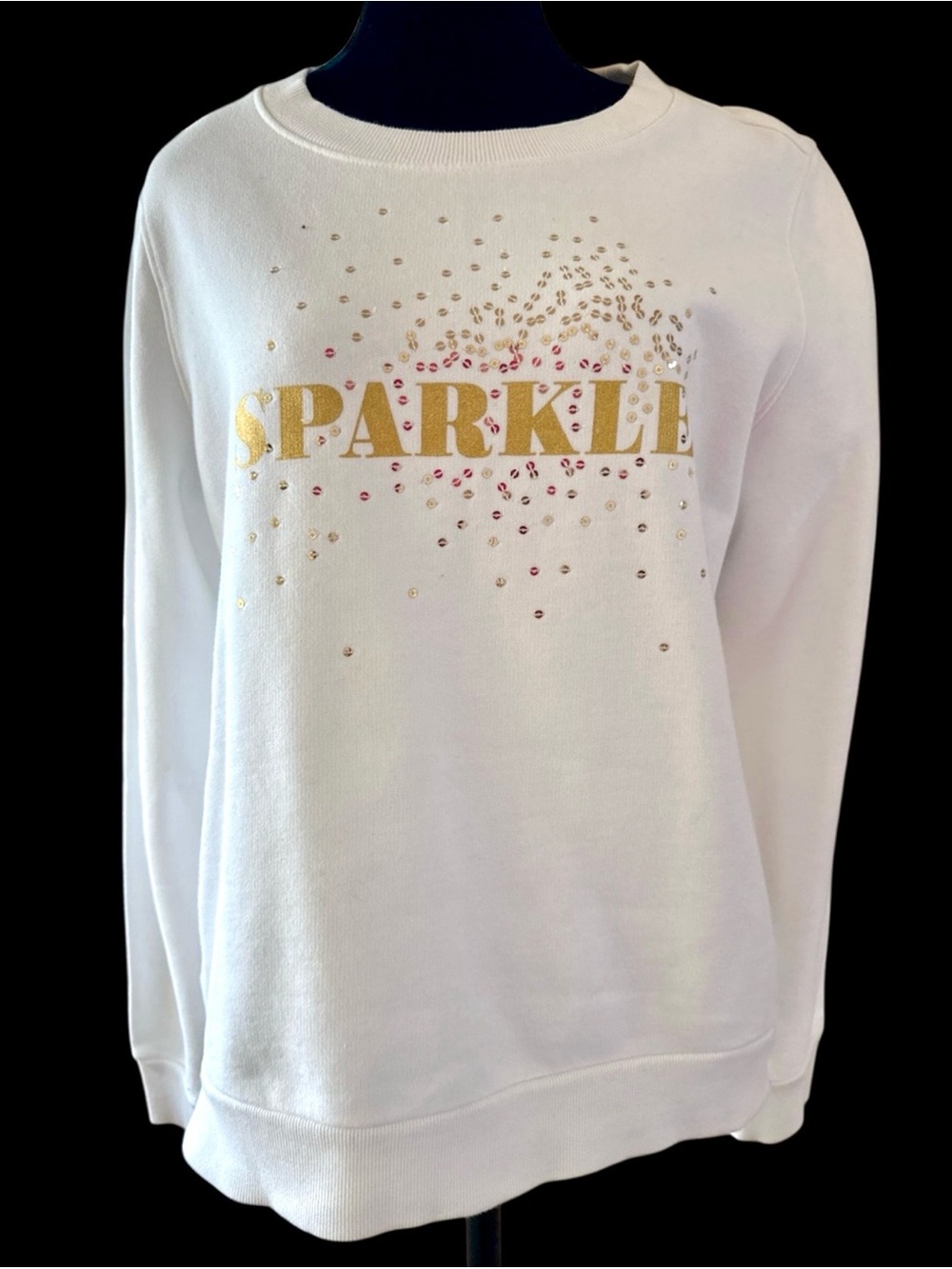 1901 Nordstrom White "SPARKLE" Sequin Graphic Crewneck Sweatshirt- NWT- Sz L